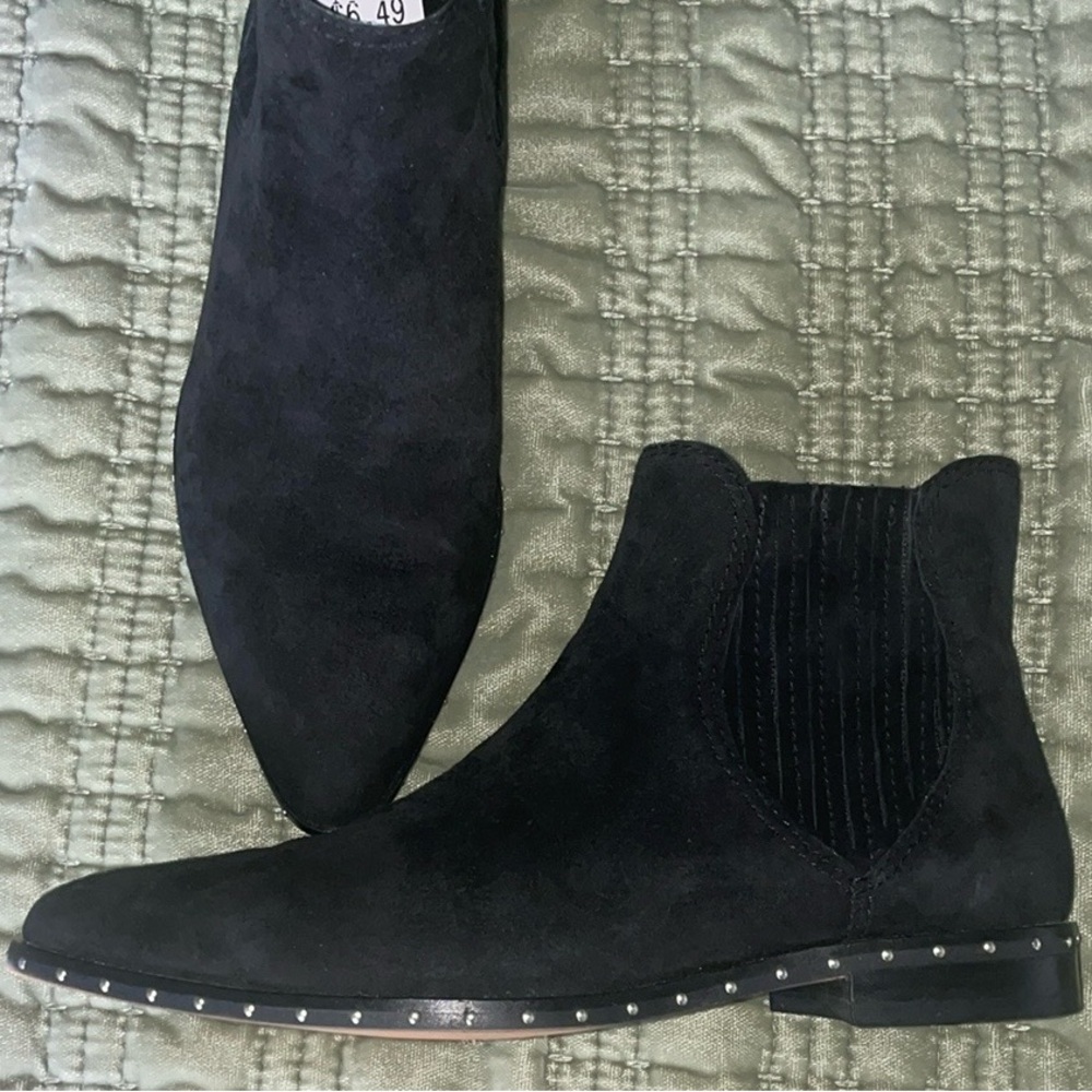 REBECCA MINKOFF “Madysin” Black suede ankle boots studs embellished Size 5